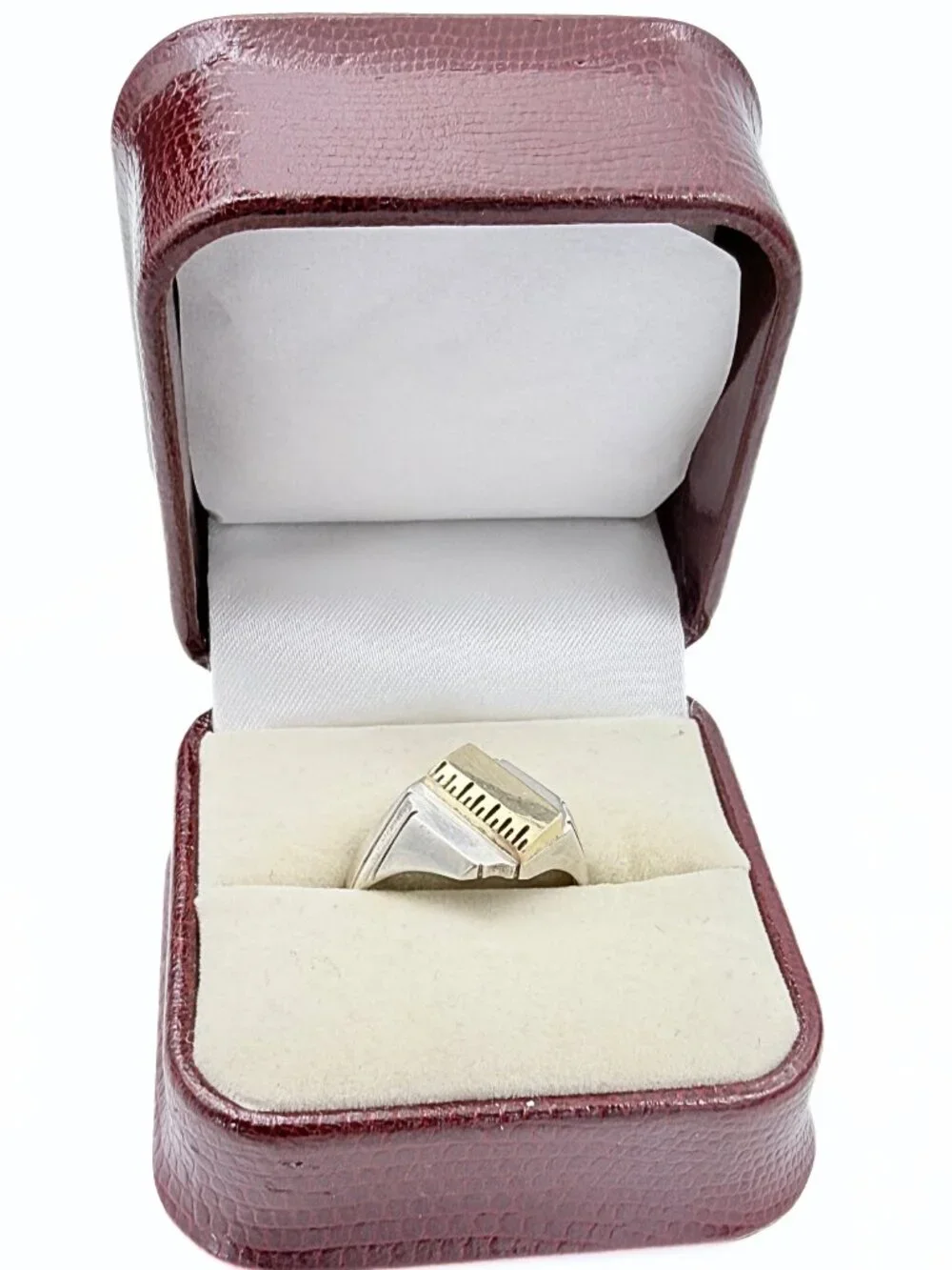 Vintage Marked 10K Gold Sterling Silver Industrial Modernist  Ring Sz 9.25